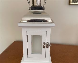 White and chrome lantern, 6" x 6" x 13"H,  was $12, NOW $9