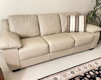 Soft leather beige sofa, 85"W x 35"H x 33"D,  was $975, NOW $799