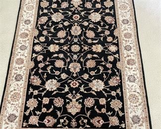 Black & cream wool area rug w/fringe, 4' x 7',  was $145, NOW $99