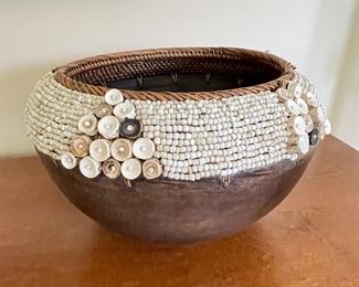 Unique bead and button wooden bowl, 13"W x 8"H,  $30