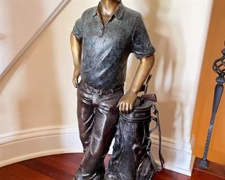 Bronze Golfer with Golf Bag Garden Sculpture (heavy), 14"W x 32"H,  (Retails, $1,350)  was $599, NOW $399