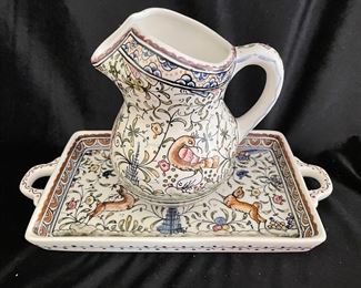 Hand painted Pitcher (6"H) and tray (12"W x 6"H)from Portugal, was $20, NOW $15