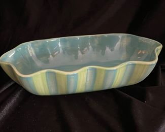 Southern Living, Gail Pittman green & blue striped serving bowl w/ ruffled rim,  11"W, $12