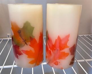 Pair of fall leaf pillar candles,  was $7, NOW $4