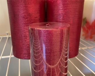 Set of 3 red pillar candles,  was $10, NOW $7