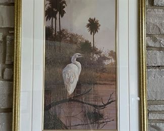 Heron framed print, 21"W x 36"H ,  was $50, NOW $34