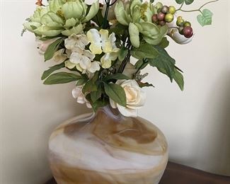 Pottery Barn swirl vase w/ floral arrangement, 13"W x 12"H,  was $34, NOW $24