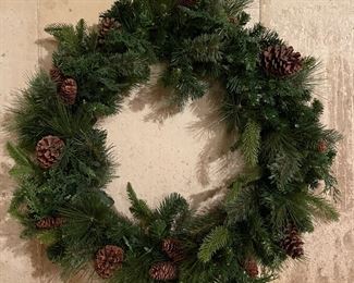 Christmas lighted wreath w/pine cones, 28" diameter,  was $18, NOW $10