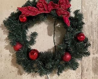Christmas lighted red ornament/bow wreath, 20",  was $12, NOW $8