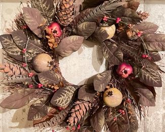 Feather leaf fall wreath, 24" diameter,  was $20, NOW $12
