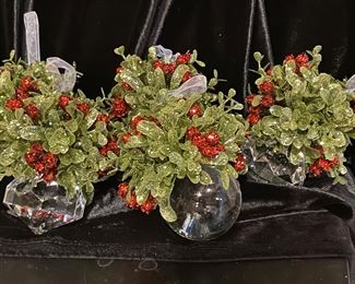 Set of 5 holly berry glass diamond ornaments, $20