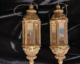 Pair of gold mirrored ornaments,  was $4, NOW $2