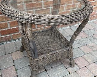 Wicker glass top table,  24"D x 22"H,  was $58, NOW $38