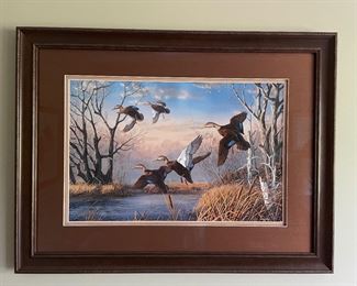 Doughtry 5 ducks in flight pic, 34"W x 26"H,  was $55, NOW $35