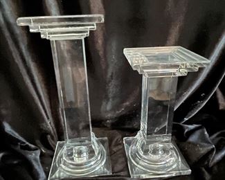 Square glass candlesticks, 9"H, 7"H,  was $14, NOW $12