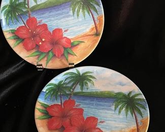 Pair of 2 Melamine floral palm tree plates,  $2