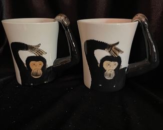 Pair of monkey mugs,  was$6, NOW $4