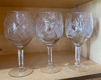 Set of 3 Czech cut crystal wine glasses,  was $10, NOW $6