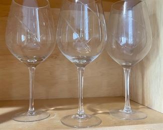 Set of 3 tall etched wine glasses,  was $6, NOW $4