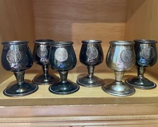 Set of 6 Silver plate medallion goblets,  was $10, NOW $5