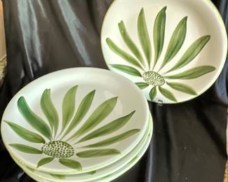JRM ceramic (Italy) 4  green floral plates,  was $10, NOW $8
