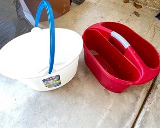 White bucket,  was $5, NOW $4.  Red carrier,  was  $6, NOW $4