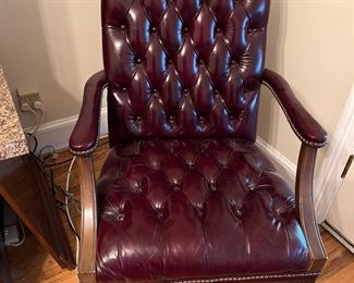 Leather nailhead button tufted office chair 