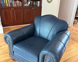 Blue Leather chair with Nailhead trim 