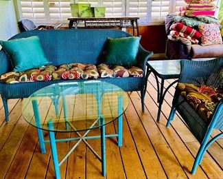 Vintage Blue Wicker sofa and chairs