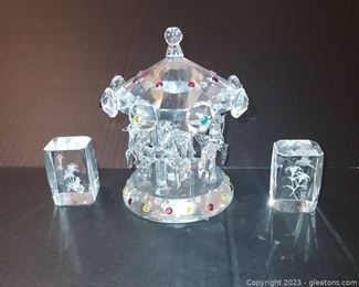 Gorgeous Shannon Crystal by Godinger Carousel and 2 Hologram Paper Weights