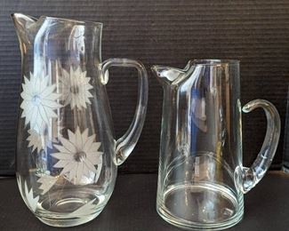 Made in Romania Etched Pitcher and Hand Blown Glass Pitcher