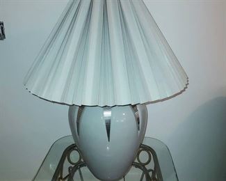 Oversized Gray Table Lamp with Black Silver Embellishment