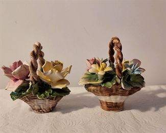 Pair of Dainty Capodimonte Flower Baskets