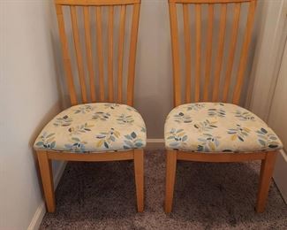 Pair of Elegant Light Beech Wood Upholstered Dining Chairs