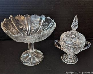 Thistle Crystal Compote and Vintage Crystal Lidded Sugar Bowl