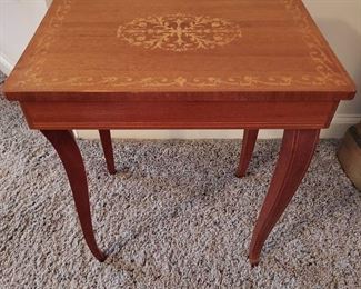 Vintage Italian Rococo Style Satinwood Inlaid Marquetry Music Bo Side Table