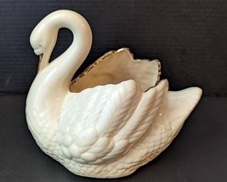 White Gilded Ceramic Swan