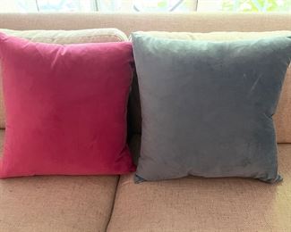 Pink and blue velvet down pillows,  20" x 20",  was $32 each, NOW $25 each