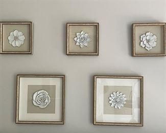 Set of 5 white floral framed wall decor,  was $58, NOW $49