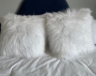 Pair of Cynthia Rowley faux fur white pillows, 22" x 22",  $40