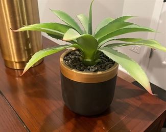 Faux green plant in black & gold planter, 10" x 10", was $20, NOW $15