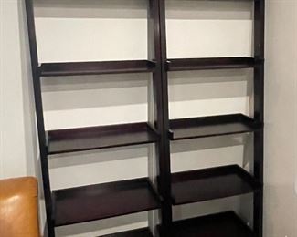 Pair of leaning bookshelves, espresso, 76"H x 25.5"W x 14"D,  was $100 each, NOW $85 each