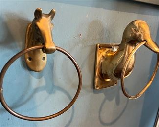Brass Horse and Duck Towel Rings