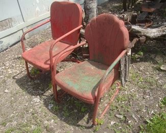 2 motel chairs w barn red paint