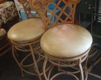 Pr of swivel bar stools w roosters on backs