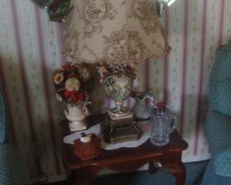 Large Capodimonte lamp w tapestry shade