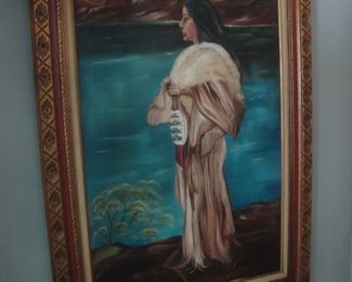 Large framed painting of Indian woman