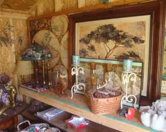 Large wall to wall map, lamp with leaded stained glass shade