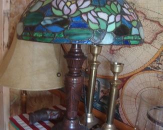 Lamp with leaded stained glass shade