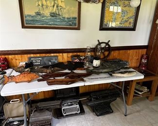 Hand carved fish, whales and more